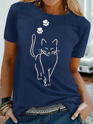 Imagem de Camiseta Plus Size Feminina com Estampa de Pata de Gato - Manga Curta e Gola Redonda