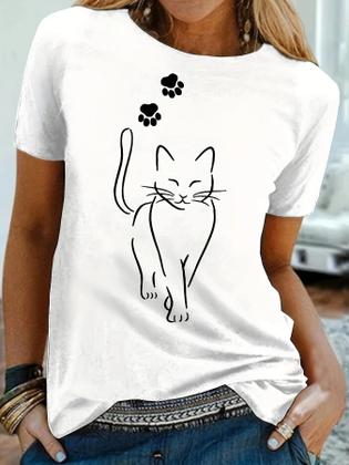 Imagem de Camiseta Plus Size Feminina com Estampa de Pata de Gato - Manga Curta e Gola Redonda