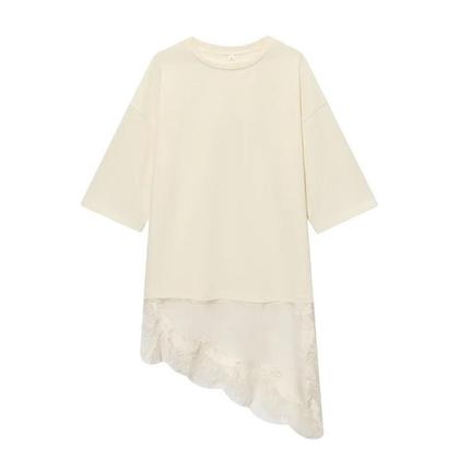 Imagem de Camiseta Polo Assimétrica De Renda Para Mulheres, Casual, De Manga Curta, Estilo Solto, Top De Rua