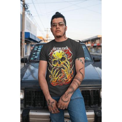 Imagem de Camiseta Premium em Algodão Banda de Rock Metallica Caveira Pregos Unissex Camisa