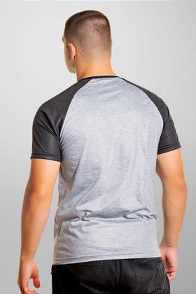Imagem de Camiseta Raglan Cinza Mescla com Manga Preta 100% Poliéster - Estilo Casual