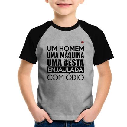 Imagem de Camiseta Raglan Infantil Um homem, uma máquina, uma besta enjaulada com ódio - Foca na Moda