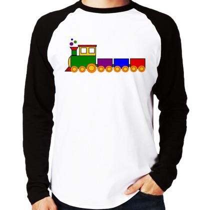 Imagem de Camiseta Raglan Trenzinho Colorido Manga Longa - Foca na Moda