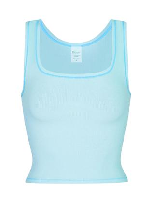 Imagem de Camiseta regata feminina Danysu de algodão com sutiã embutido Blue Ice M