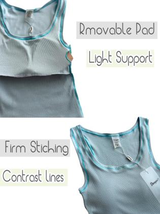 Imagem de Camiseta regata feminina Danysu de algodão com sutiã embutido Blue Ice M