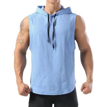 Imagem de Camiseta Regata Masculina Com Capuz, Cor Sólida, Estilo Hip Hop, Para Corrida
