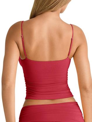 Imagem de Camiseta regata sexy em estilo rosa com decote em V franzido para mulheres