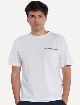 Imagem de Camiseta Tommy Jeans Masculina Classic Linear Embroidered Chest Branca.