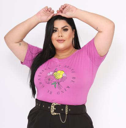 Imagem de Camiseta Tshirt Plus Size Manga Curta Flores Flowers