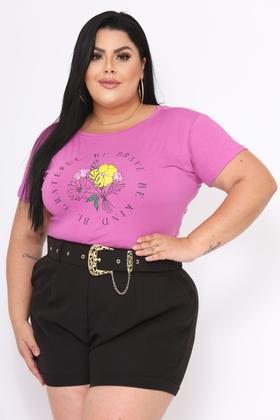 Imagem de Camiseta Tshirt Plus Size Manga Curta Flores Flowers