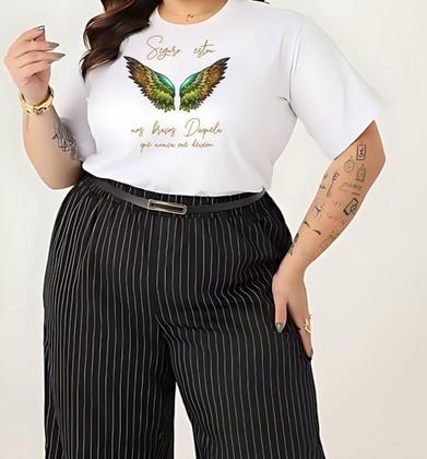 Imagem de Camiseta Tshirts Feminina Plus Size Estampa Asas Algodão