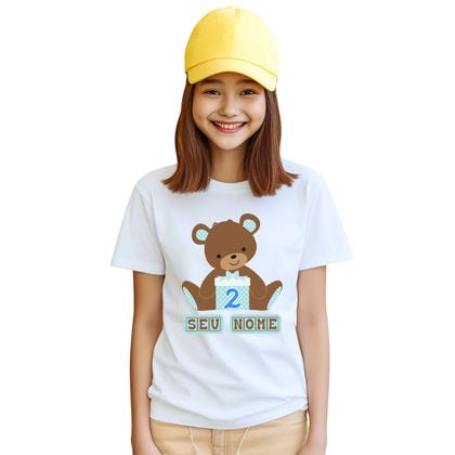 Imagem de Camiseta Ursinho Caixa Azul Camisa Personalizada Blusa Infantil e Juvenil Algodão com Poliéster