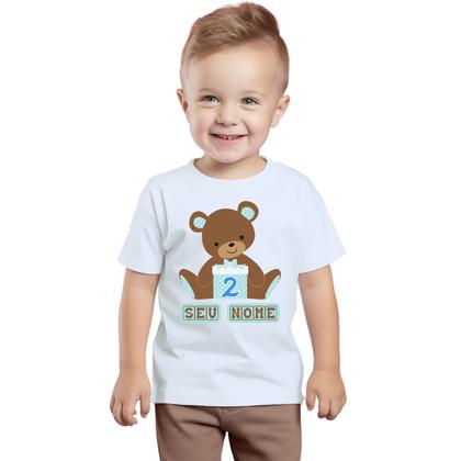 Imagem de Camiseta Ursinho Caixa Azul Camisa Personalizada Blusa Infantil e Juvenil Algodão com Poliéster
