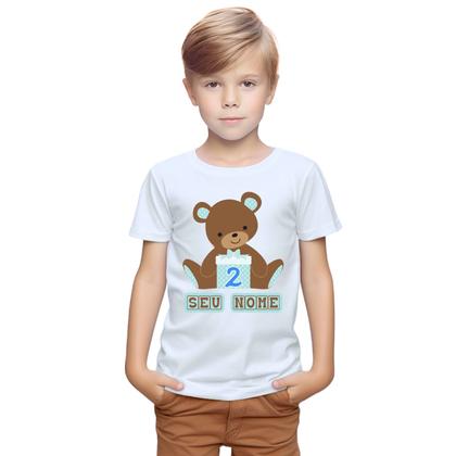 Imagem de Camiseta Ursinho Caixa Azul Camisa Personalizada Blusa Infantil e Juvenil Algodão com Poliéster