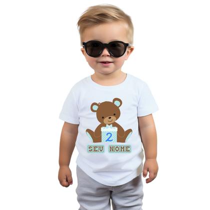 Imagem de Camiseta Ursinho Caixa Azul Camisa Personalizada Blusa Infantil e Juvenil Algodão com Poliéster