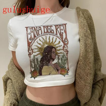 Imagem de Camiseta Vintage Cropped Harajuku Feminina De Manga Curta Com Gráficos De Navegação Lana Del Rey Ldr