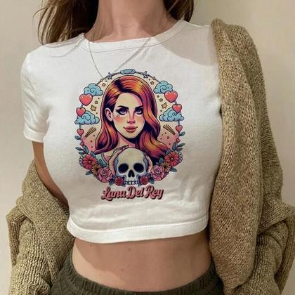 Imagem de Camiseta Vintage Cropped Harajuku Feminina De Manga Curta Com Gráficos De Navegação Lana Del Rey Ldr