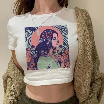Imagem de Camiseta Vintage Cropped Harajuku Feminina De Manga Curta Com Gráficos De Navegação Lana Del Rey Ldr