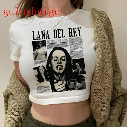 Imagem de Camiseta Vintage Cropped Harajuku Feminina De Manga Curta Com Gráficos De Navegação Lana Del Rey Ldr