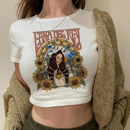 Imagem de Camiseta Vintage Cropped Harajuku Feminina De Manga Curta Com Gráficos De Navegação Lana Del Rey Ldr