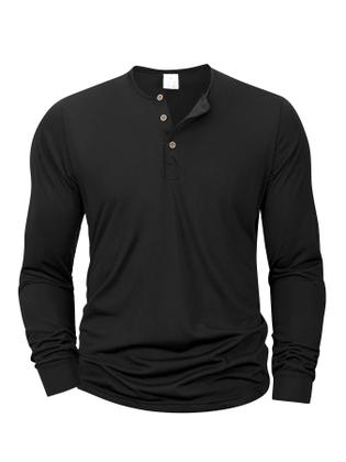 Imagem de Camisetas Henley De Manga Longa Masculinas Básicas Casuais Com Gola Band Confortáveis E Macias