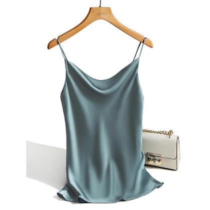 Imagem de Camisetas Sem Mangas De Seda Satinada Preta E Branca Para Mulheres, Camisola Sexy Com Alças Finas
