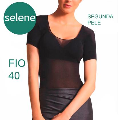 Imagem de Camisete Feminina Segunda Pele Manga Curta Decotada Fio 40 Preto