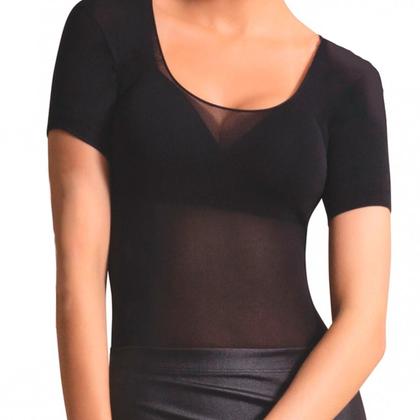 Imagem de Camisete Feminina Segunda Pele Manga Curta Decotada Fio 40 Preto