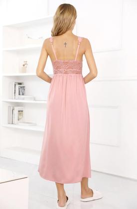 Imagem de Camisola ALCEA ROSEA de seda de cetim com renda para mulheres rosa XXL