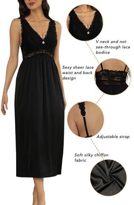 Imagem de Camisola ALCEA ROSEA de seda de cetim com renda  preta XXL