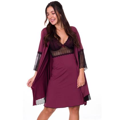 Imagem de Camisola Amamentação com Robe Maternidade Grávida Gestante Estilo Sedutor - DR202-301