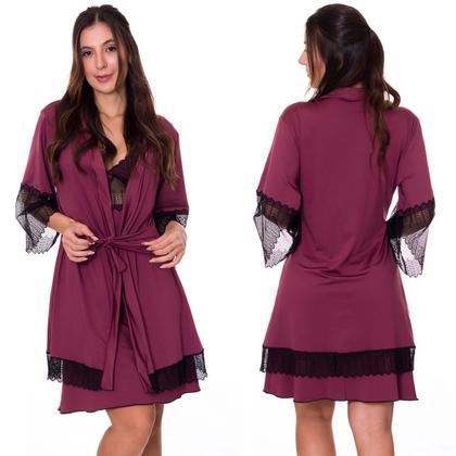 Imagem de Camisola Amamentação com Robe Maternidade Grávida Gestante Estilo Sedutor - DR202-301