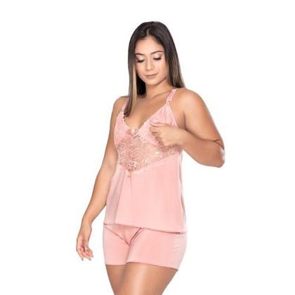 Imagem de Camisola Amamentação Luxo com Renda e Click Maternidade