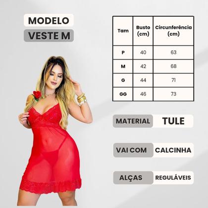 Imagem de Camisola Baby Doll De Tule Rendada Transparente Com Calcinha Sensual Pijama