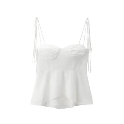 Imagem de Camisola Branca Com Alças E Renda, Sem Mangas, Estilo Sexy Slim Fit, Cor Sólida, Top Y2K Streetwear