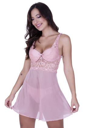 Imagem de Camisola com Bojo Tule Transparente Detalhes em Renda Macia Alça Delicada - c2 ELISA