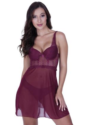 Imagem de Camisola com Bojo Tule Transparente Detalhes em Renda Macia Alça Delicada - c2 ELISA