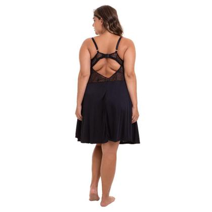 Imagem de Camisola Curta Preto Liganete Com Renda Sepie 2358 Plus Size