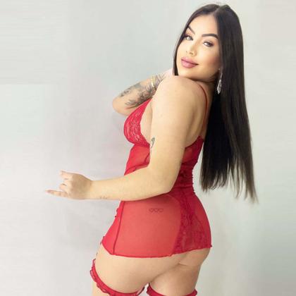 Imagem de Camisola De Renda Com Cinta Liga Sexi Sem Bojo Com Calsinha Fio Dental 