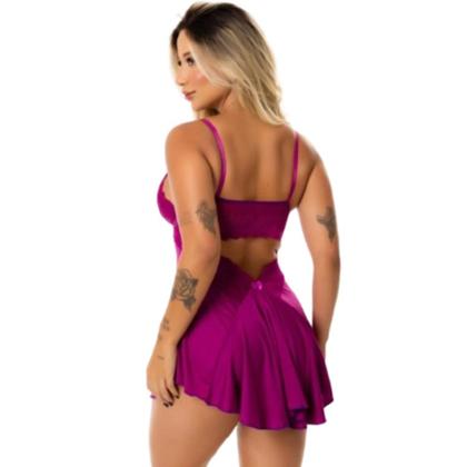 Imagem de Camisola Decote Nas Costas Sensual Feminina Com Renda Alças Ajustáveis Sem Bojo Pijama Linha Noite
