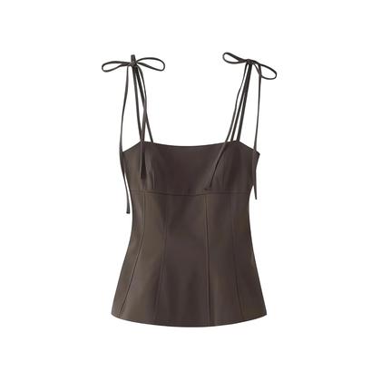 Imagem de Camisola Feminina Estilo Vintage Chique Com Laço Embelezado Sem Mangas Slim Cor Sólida Sem Costas