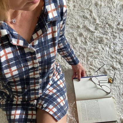 Imagem de Camisola Feminina Inverno Xadrez com Botão