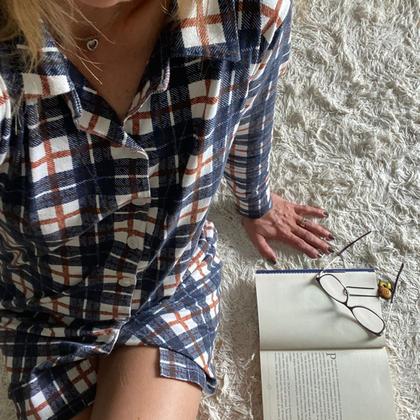 Imagem de Camisola Feminina Inverno Xadrez com Botão