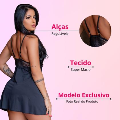 Imagem de Camisola Feminina Sensual sem Bojo Confortável em Microfibra com Renda Jacatrônica Linha Noite 