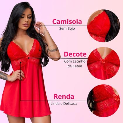 Imagem de Camisola Feminina Sensual sem Bojo Confortável em Microfibra com Renda Jacatrônica Linha Noite 