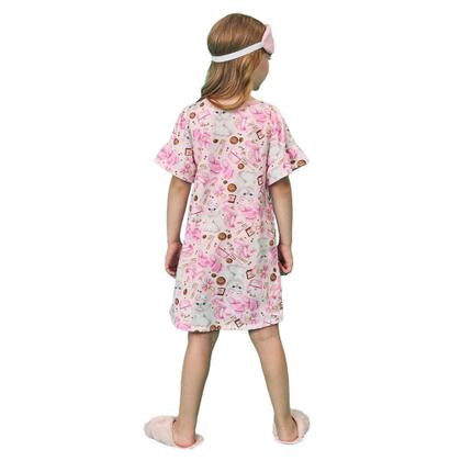 Imagem de Camisola Infantil Feminina Kukiê Gatinho Mascara Rosa 75064