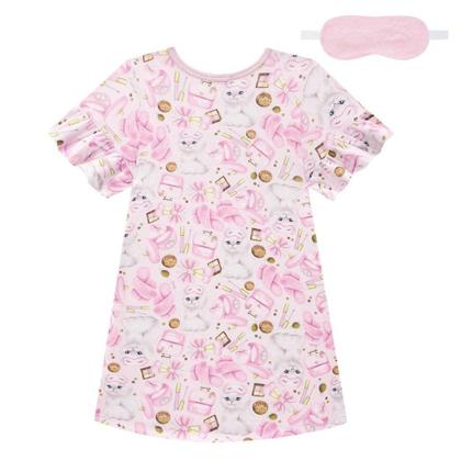 Imagem de Camisola Infantil Feminina Kukiê Gatinho Mascara Rosa 75064
