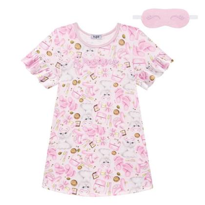 Imagem de Camisola Infantil Feminina Kukiê Gatinho Mascara Rosa 75064