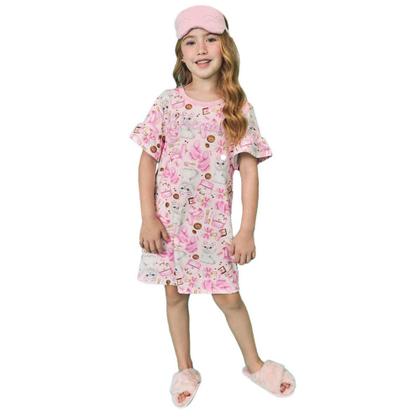 Imagem de Camisola Infantil Feminina Kukiê Gatinho Mascara Rosa 75064