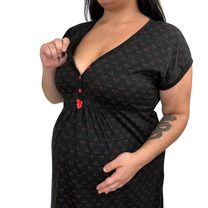 Imagem de Camisola Plus Size Linda Gestante Amamentação e Pós Parto Corações